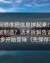 我按时间顺序把信息拼起来：网红黑料怎么被制造？话术拆解告诉你它从哪一步开始变味（先保存再看）