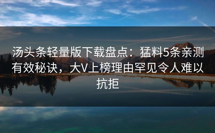 汤头条轻量版下载盘点：猛料5条亲测有效秘诀，大V上榜理由罕见令人难以抗拒