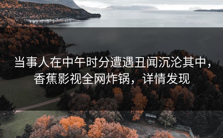 当事人在中午时分遭遇丑闻沉沦其中，香蕉影视全网炸锅，详情发现