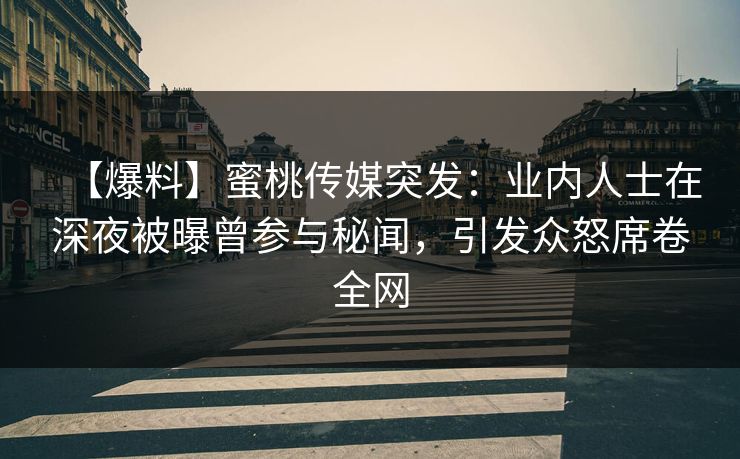 【爆料】蜜桃传媒突发：业内人士在深夜被曝曾参与秘闻，引发众怒席卷全网