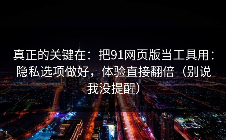真正的关键在：把91网页版当工具用：隐私选项做好，体验直接翻倍（别说我没提醒）
